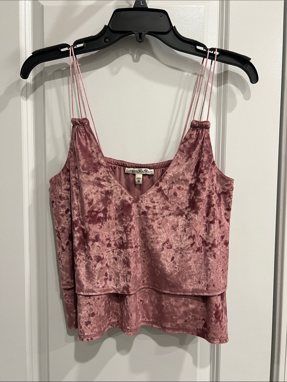 Junior’s Express Dusky Rose Velvet Crop Top with Double Spaghetti Straps